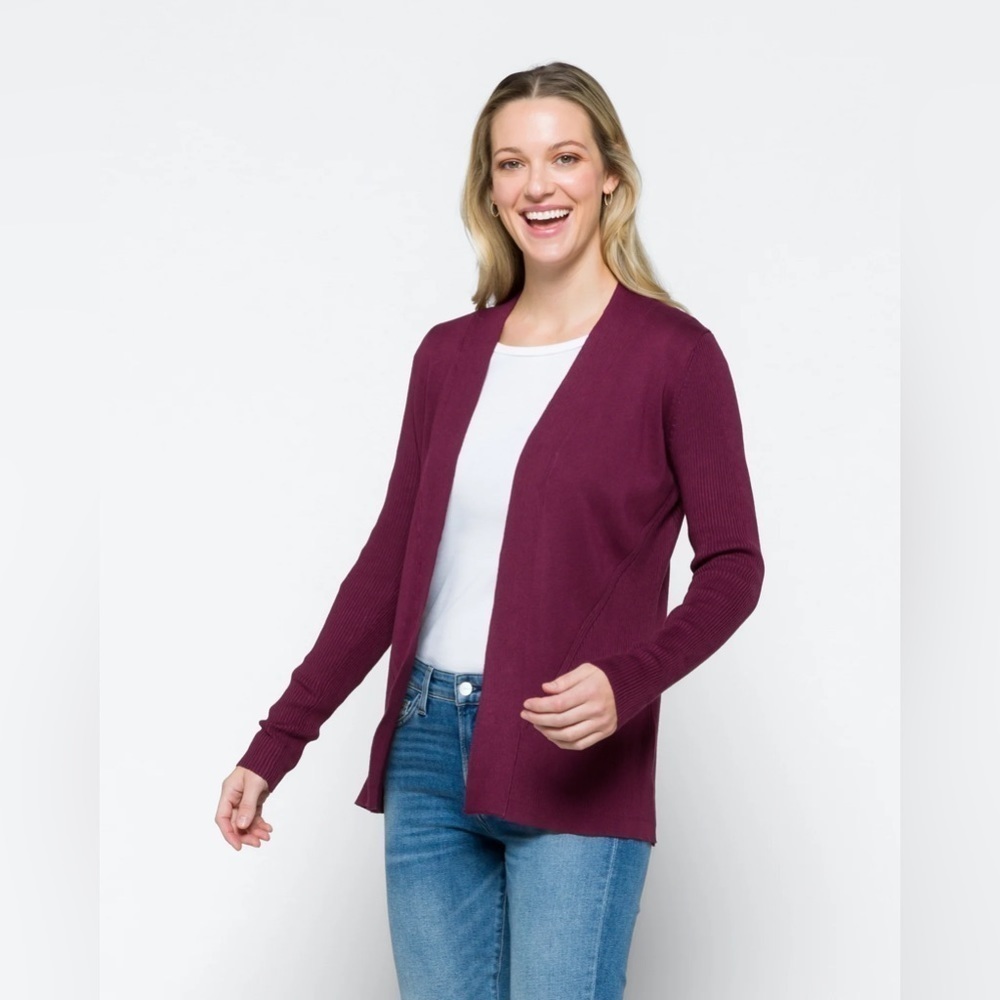 NWT Lety & Me Oaklyn Ribbed Sleeve Cardigan in Dark Purple. Size XL
